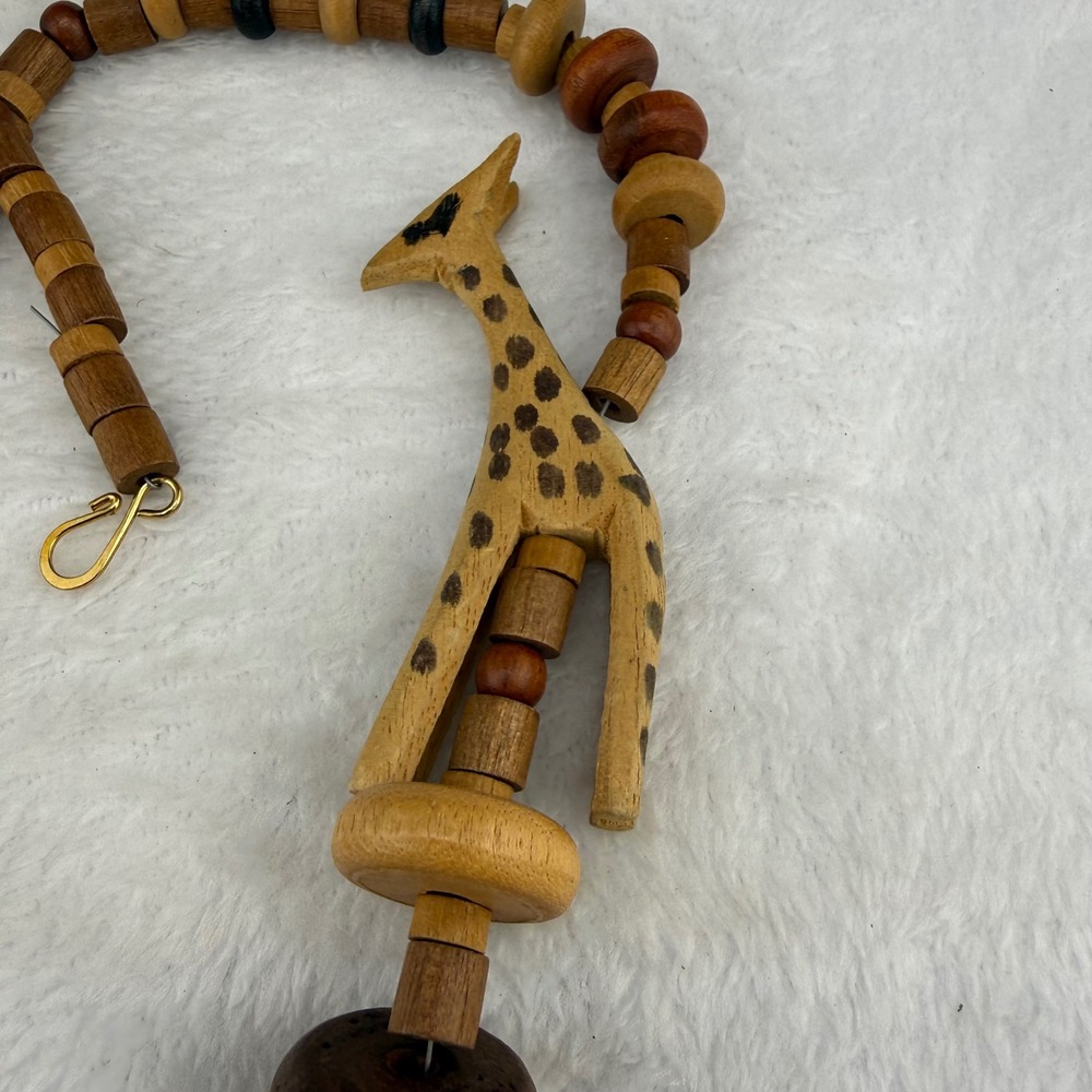 Vintage Safari Wood Giraffe Necklace Brown‎ Safari Statement Carved 27in